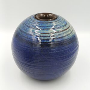unikatna okrogla keramična vaza, pottery art, modra keramična krogla